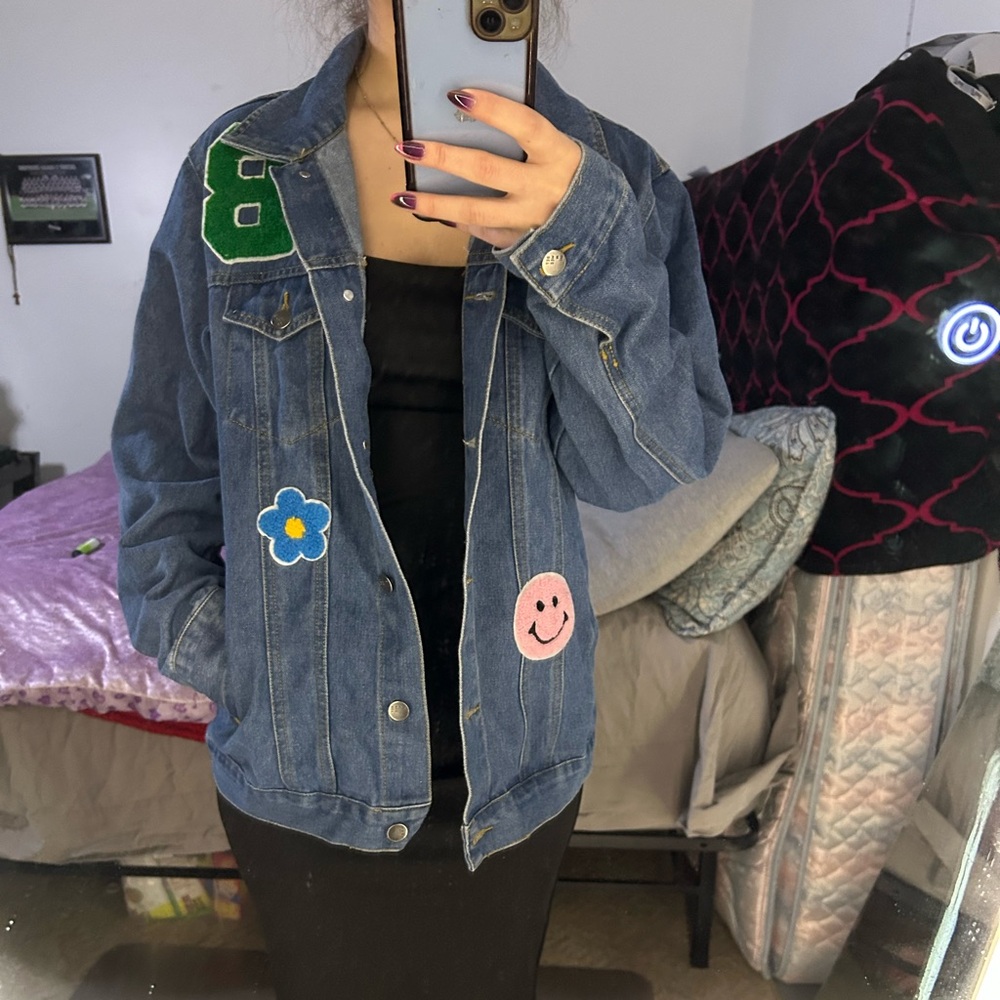 Blue Denim Jacket with Fun Patches
